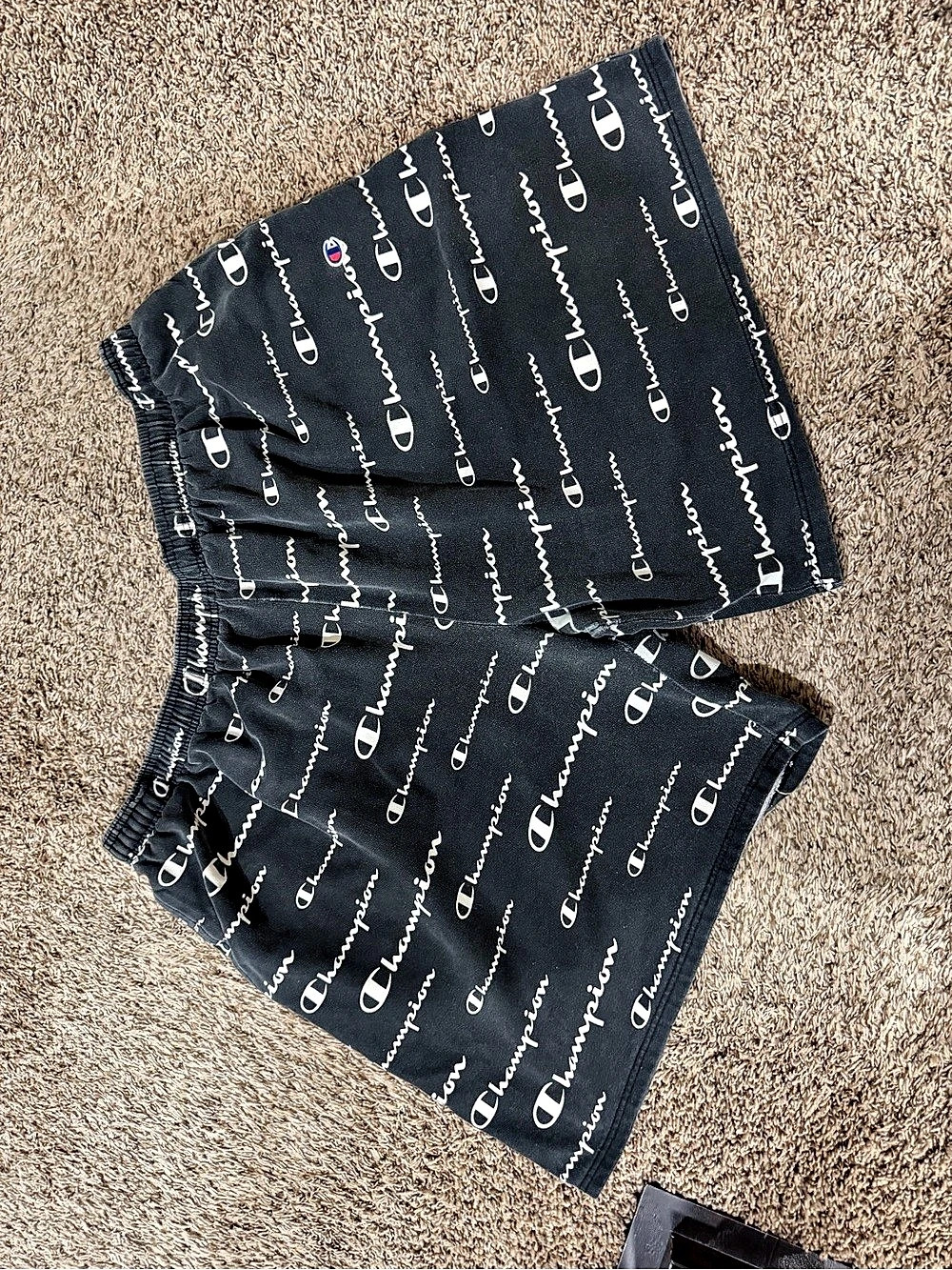 Champion Men’s 3XL All Over Script Logo Shorts Black White